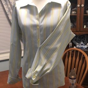 100% COTTON yellow and blue striped tailored button down by Liz Claiborne